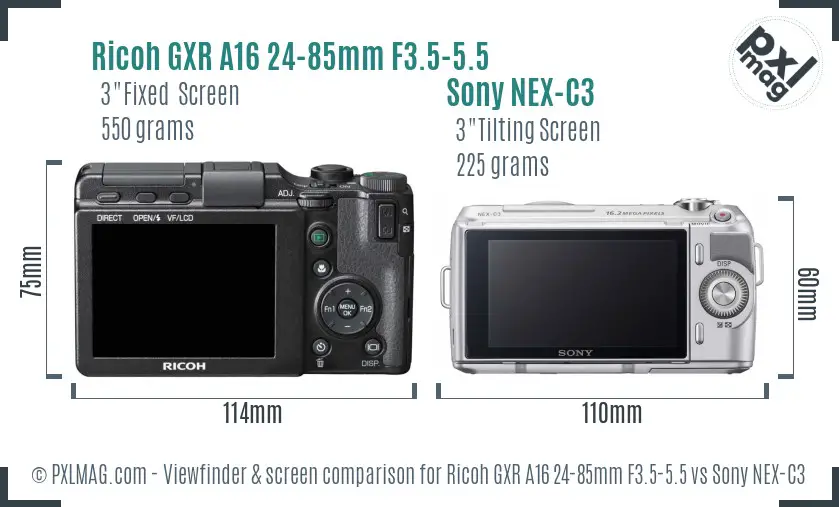Ricoh GXR A16 24-85mm F3.5-5.5 vs Sony NEX-C3 Screen and Viewfinder comparison
