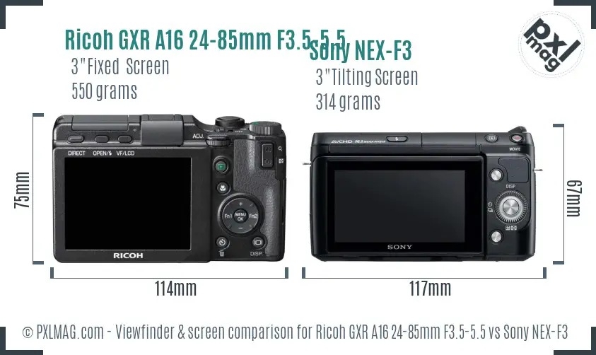 Ricoh GXR A16 24-85mm F3.5-5.5 vs Sony NEX-F3 Screen and Viewfinder comparison