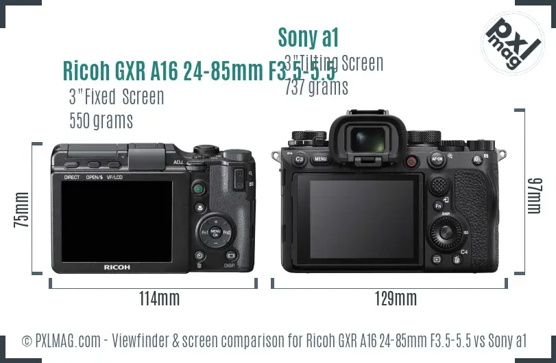 Ricoh GXR A16 24-85mm F3.5-5.5 vs Sony a1 Screen and Viewfinder comparison