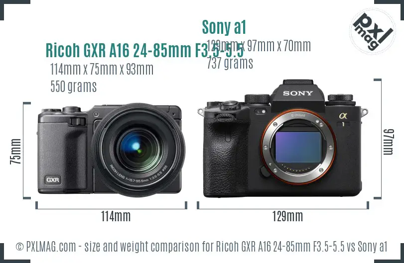 Ricoh GXR A16 24-85mm F3.5-5.5 vs Sony a1 size comparison