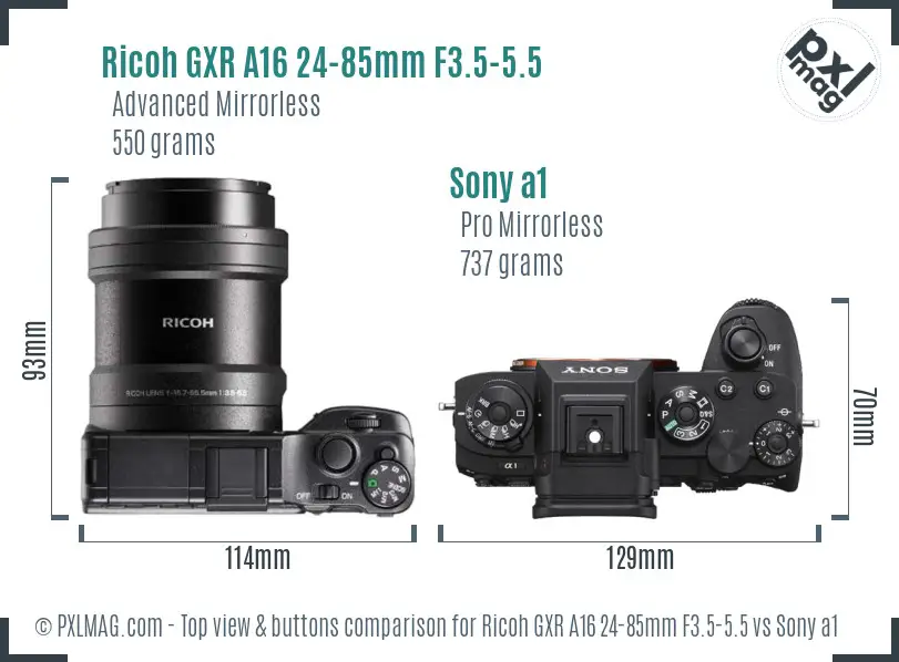 Ricoh GXR A16 24-85mm F3.5-5.5 vs Sony a1 top view buttons comparison