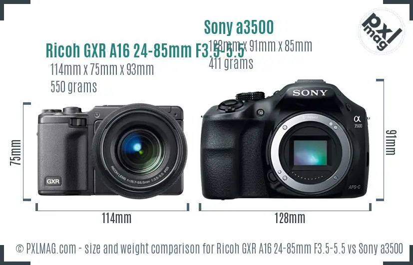 Ricoh GXR A16 24-85mm F3.5-5.5 vs Sony a3500 size comparison