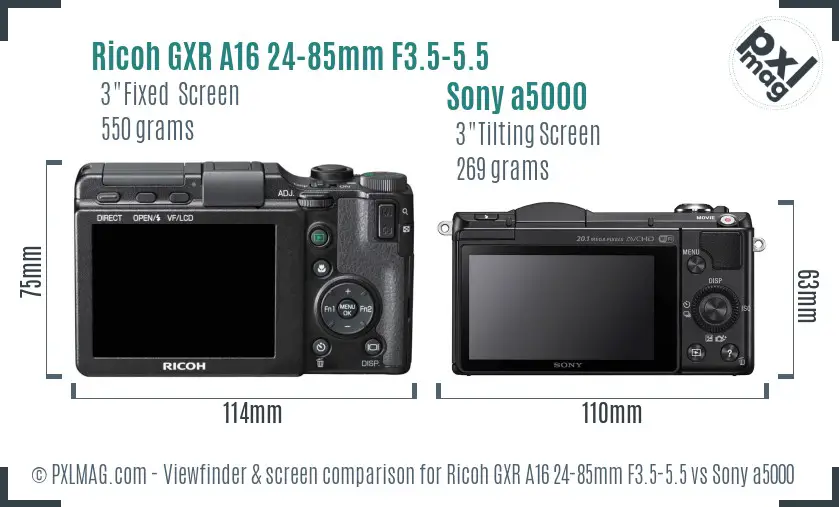 Ricoh GXR A16 24-85mm F3.5-5.5 vs Sony a5000 Screen and Viewfinder comparison