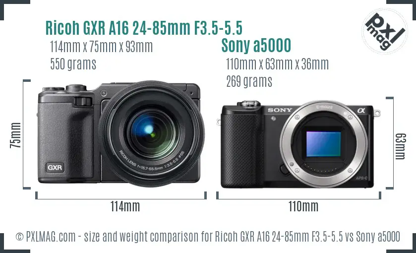 Ricoh GXR A16 24-85mm F3.5-5.5 vs Sony a5000 size comparison