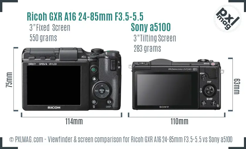 Ricoh GXR A16 24-85mm F3.5-5.5 vs Sony a5100 Screen and Viewfinder comparison