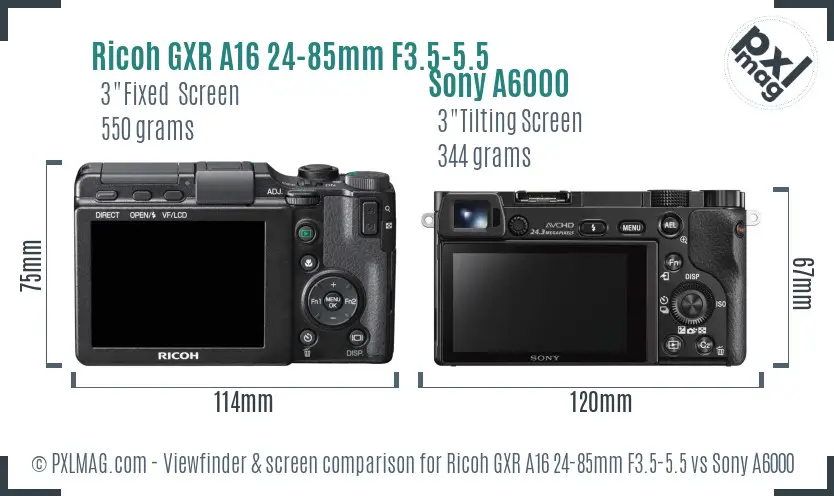 Ricoh GXR A16 24-85mm F3.5-5.5 vs Sony A6000 Screen and Viewfinder comparison