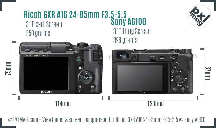 Ricoh GXR A16 24-85mm F3.5-5.5 vs Sony A6100 Screen and Viewfinder comparison