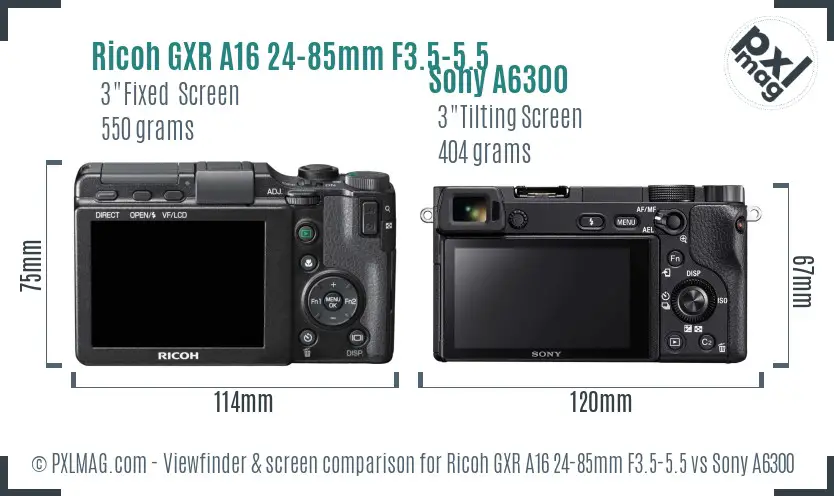 Ricoh GXR A16 24-85mm F3.5-5.5 vs Sony A6300 Screen and Viewfinder comparison