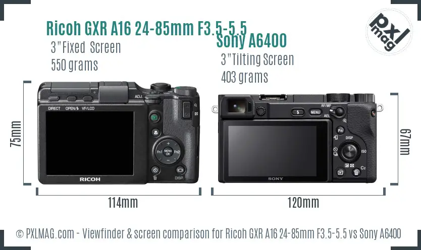 Ricoh GXR A16 24-85mm F3.5-5.5 vs Sony A6400 Screen and Viewfinder comparison