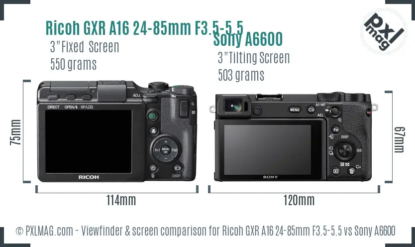Ricoh GXR A16 24-85mm F3.5-5.5 vs Sony A6600 Screen and Viewfinder comparison