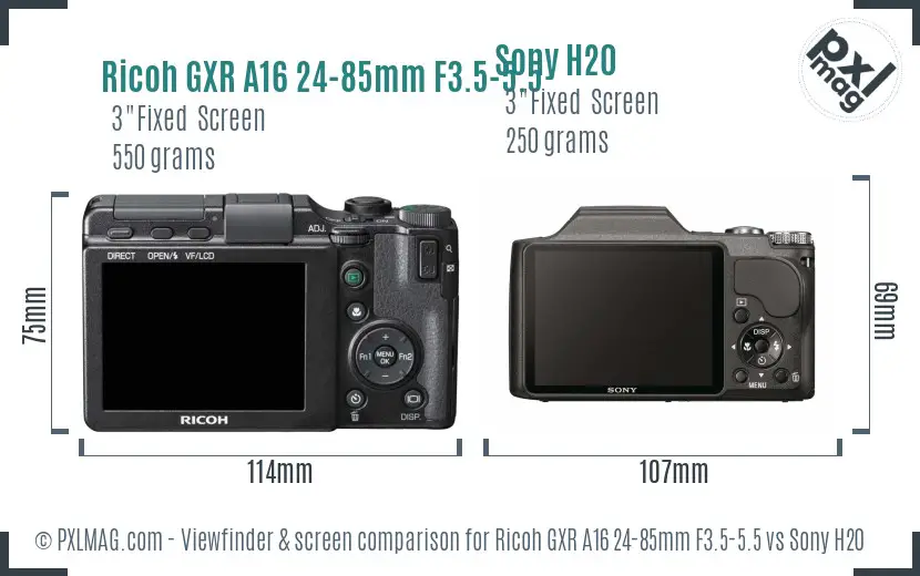 Ricoh GXR A16 24-85mm F3.5-5.5 vs Sony H20 Screen and Viewfinder comparison