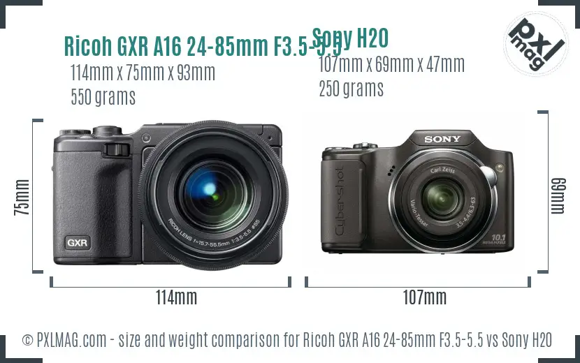 Ricoh GXR A16 24-85mm F3.5-5.5 vs Sony H20 size comparison