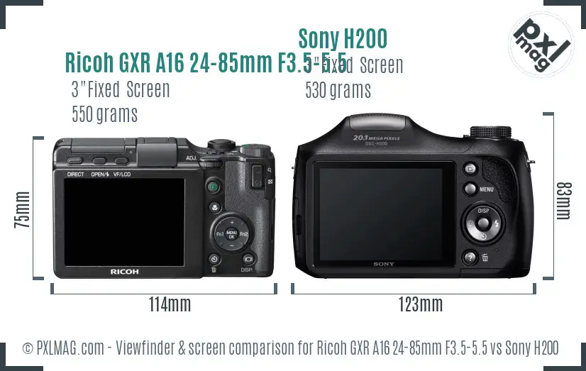 Ricoh GXR A16 24-85mm F3.5-5.5 vs Sony H200 Screen and Viewfinder comparison