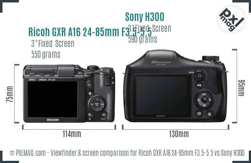 Ricoh GXR A16 24-85mm F3.5-5.5 vs Sony H300 Screen and Viewfinder comparison