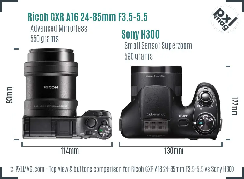 Ricoh GXR A16 24-85mm F3.5-5.5 vs Sony H300 top view buttons comparison