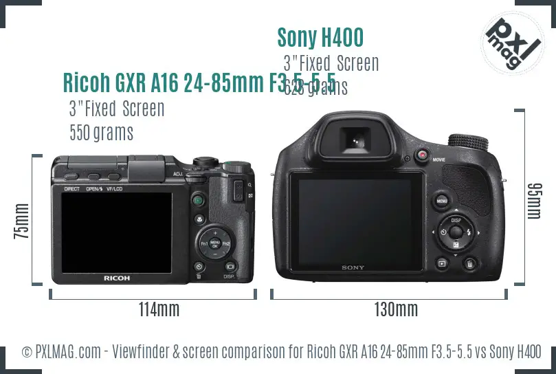 Ricoh GXR A16 24-85mm F3.5-5.5 vs Sony H400 Screen and Viewfinder comparison