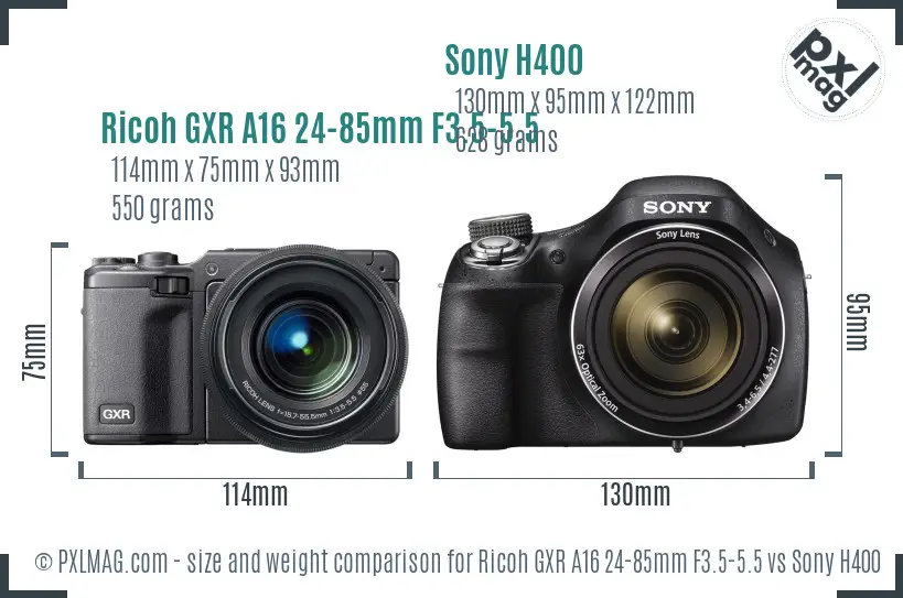 Ricoh GXR A16 24-85mm F3.5-5.5 vs Sony H400 size comparison