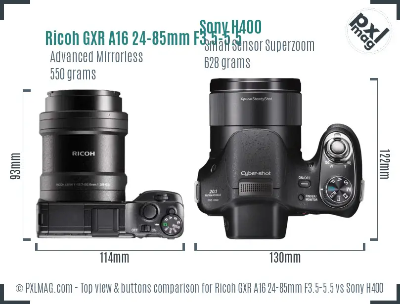 Ricoh GXR A16 24-85mm F3.5-5.5 vs Sony H400 top view buttons comparison