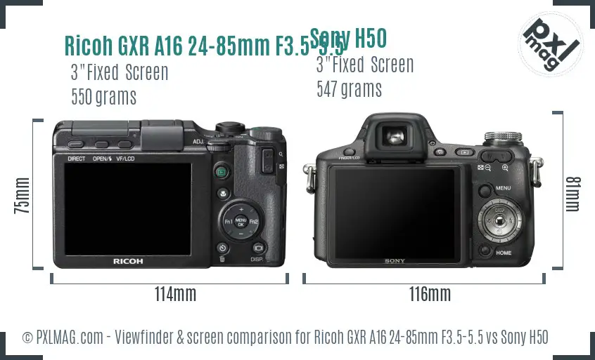 Ricoh GXR A16 24-85mm F3.5-5.5 vs Sony H50 Screen and Viewfinder comparison