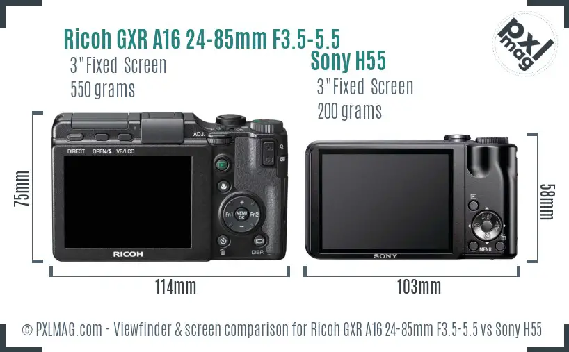 Ricoh GXR A16 24-85mm F3.5-5.5 vs Sony H55 Screen and Viewfinder comparison