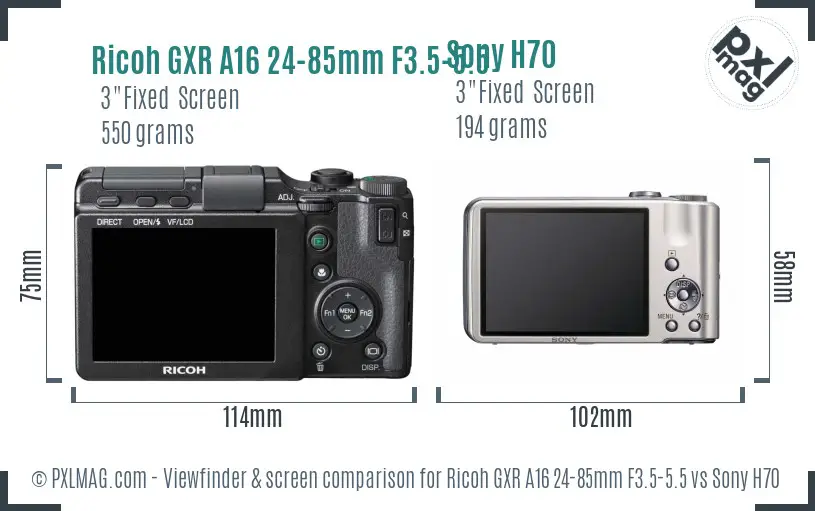 Ricoh GXR A16 24-85mm F3.5-5.5 vs Sony H70 Screen and Viewfinder comparison