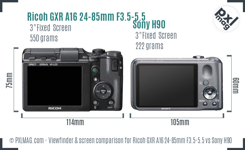Ricoh GXR A16 24-85mm F3.5-5.5 vs Sony H90 Screen and Viewfinder comparison