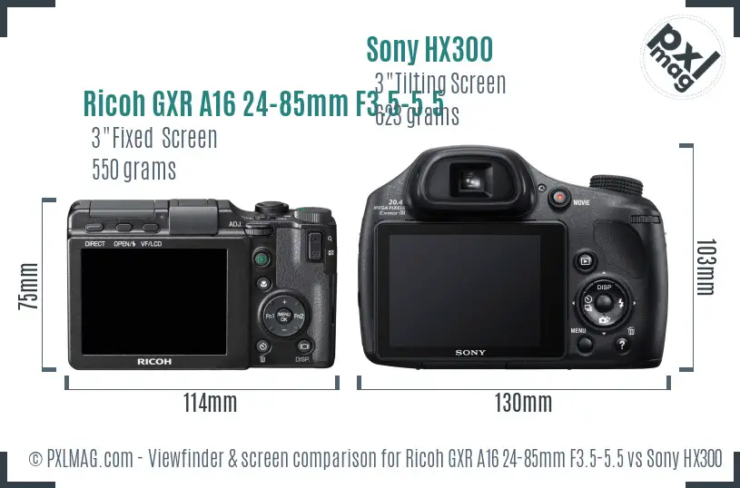 Ricoh GXR A16 24-85mm F3.5-5.5 vs Sony HX300 Screen and Viewfinder comparison Ricoh GXR A16 24-85mm F3.5-5.5 vs Sony HX300 Screen and Viewfinder comparison
