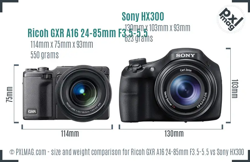 Ricoh GXR A16 24-85mm F3.5-5.5 vs Sony HX300 size comparison Ricoh GXR A16 24-85mm F3.5-5.5 vs Sony HX300 size comparison