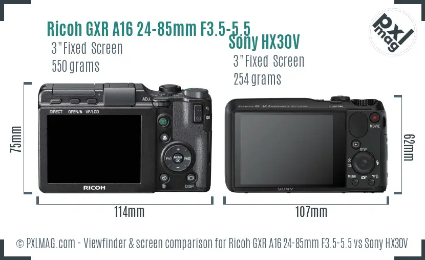Ricoh GXR A16 24-85mm F3.5-5.5 vs Sony HX30V Screen and Viewfinder comparison Ricoh GXR A16 24-85mm F3.5-5.5 vs Sony HX30V Screen and Viewfinder comparison