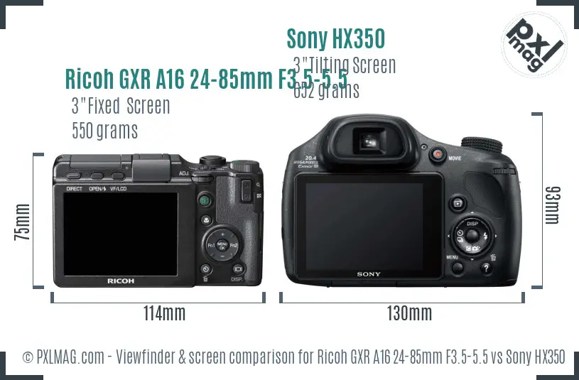 Ricoh GXR A16 24-85mm F3.5-5.5 vs Sony HX350 Screen and Viewfinder comparison