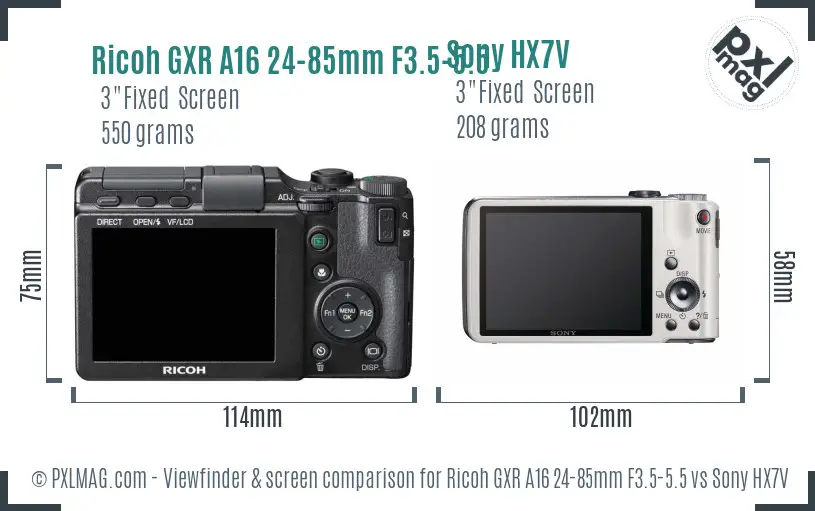 Ricoh GXR A16 24-85mm F3.5-5.5 vs Sony HX7V Screen and Viewfinder comparison