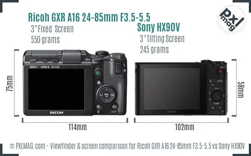 Ricoh GXR A16 24-85mm F3.5-5.5 vs Sony HX90V Screen and Viewfinder comparison