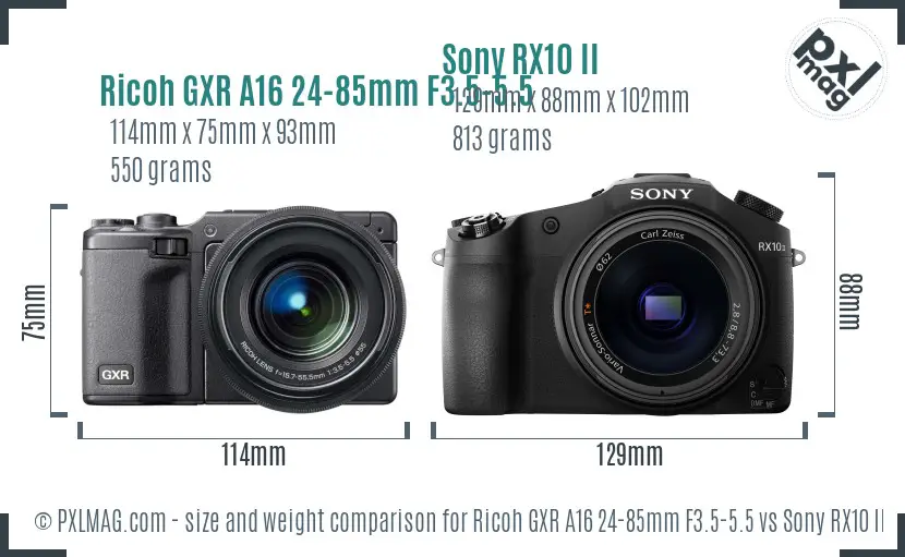 Ricoh GXR A16 24-85mm F3.5-5.5 vs Sony RX10 II size comparison Ricoh GXR A16 24-85mm F3.5-5.5 vs Sony RX10 II size comparison