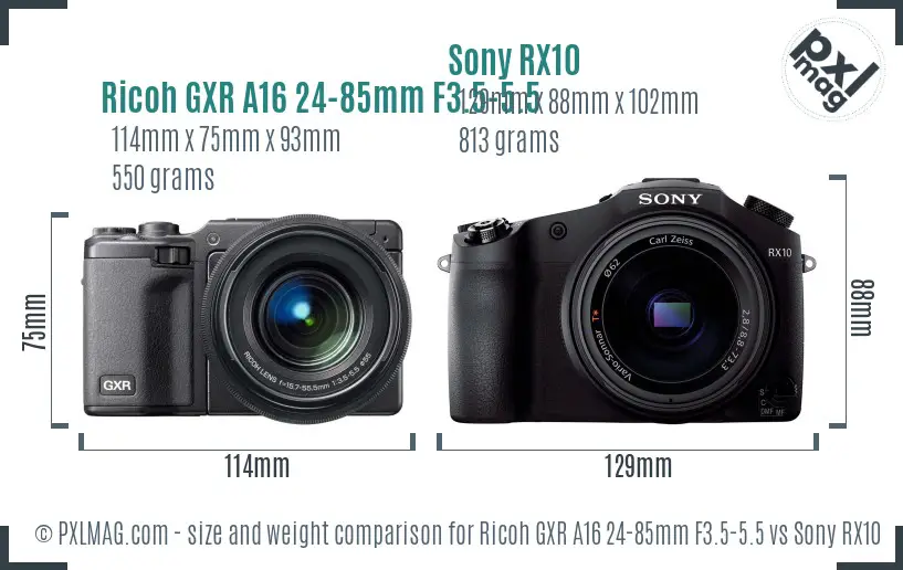 Ricoh GXR A16 24-85mm F3.5-5.5 vs Sony RX10 size comparison