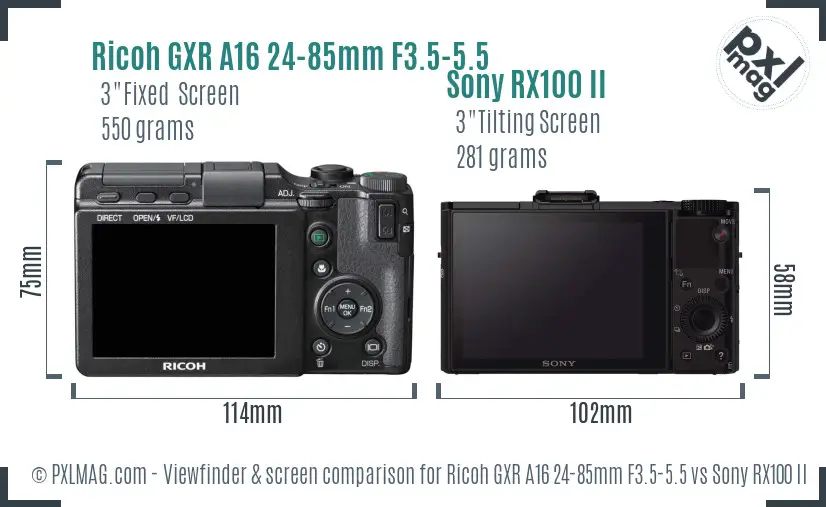 Ricoh GXR A16 24-85mm F3.5-5.5 vs Sony RX100 II Screen and Viewfinder comparison