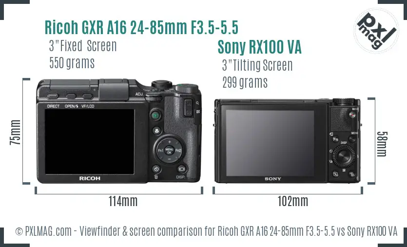 Ricoh GXR A16 24-85mm F3.5-5.5 vs Sony RX100 VA Screen and Viewfinder comparison