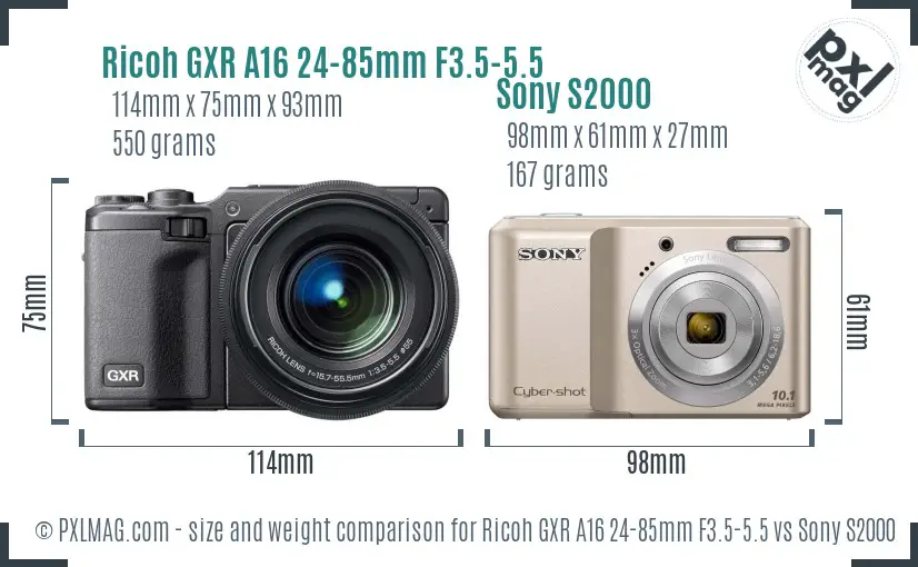 Ricoh GXR A16 24-85mm F3.5-5.5 vs Sony S2000 size comparison