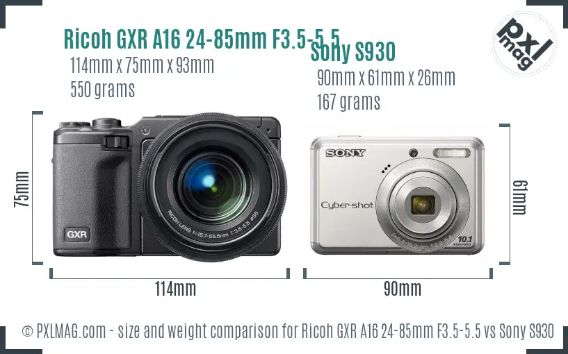 Ricoh GXR A16 24-85mm F3.5-5.5 vs Sony S930 size comparison