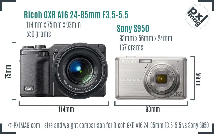 Ricoh GXR A16 24-85mm F3.5-5.5 vs Sony S950 size comparison