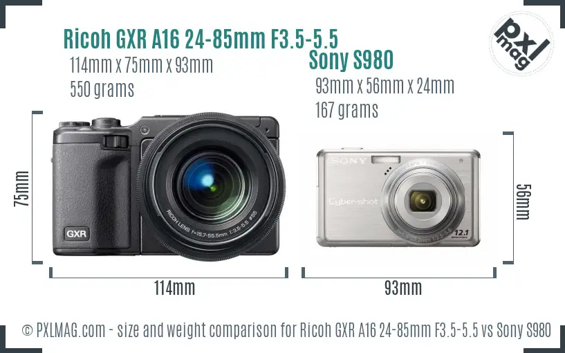 Ricoh GXR A16 24-85mm F3.5-5.5 vs Sony S980 size comparison