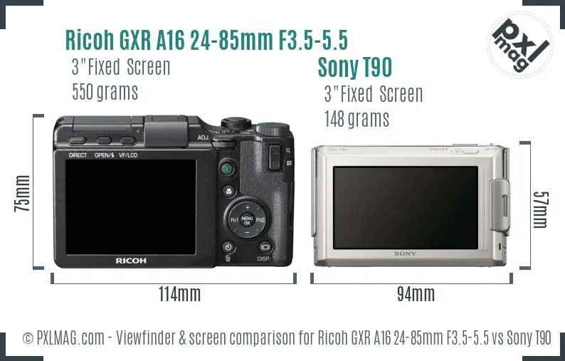 Ricoh GXR A16 24-85mm F3.5-5.5 vs Sony T90 Screen and Viewfinder comparison
