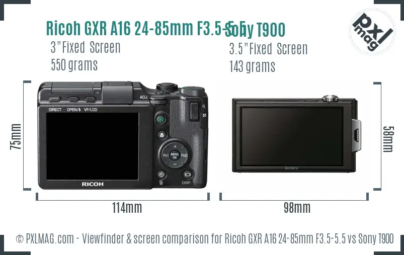 Ricoh GXR A16 24-85mm F3.5-5.5 vs Sony T900 Screen and Viewfinder comparison
