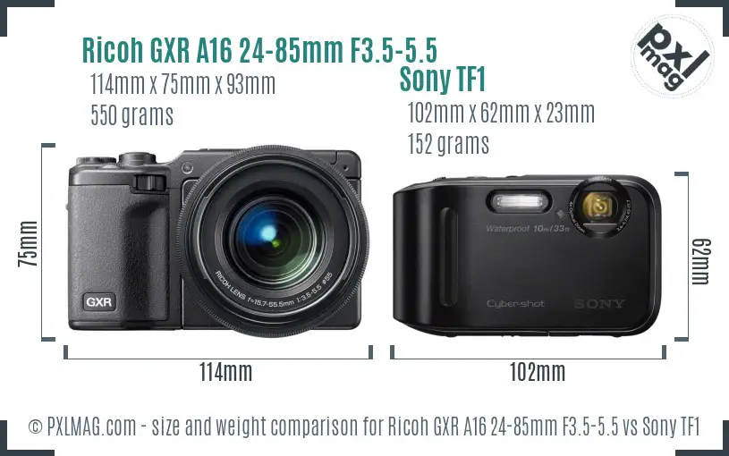 Ricoh GXR A16 24-85mm F3.5-5.5 vs Sony TF1 size comparison