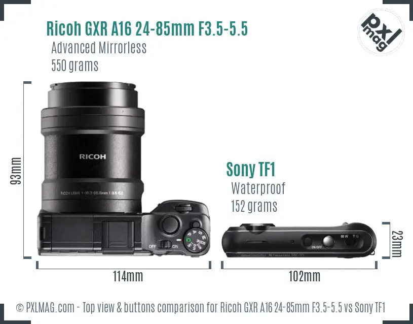 Ricoh GXR A16 24-85mm F3.5-5.5 vs Sony TF1 top view buttons comparison