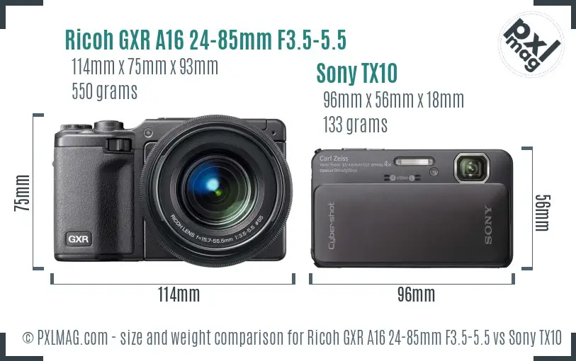 Ricoh GXR A16 24-85mm F3.5-5.5 vs Sony TX10 size comparison