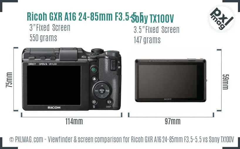 Ricoh GXR A16 24-85mm F3.5-5.5 vs Sony TX100V Screen and Viewfinder comparison