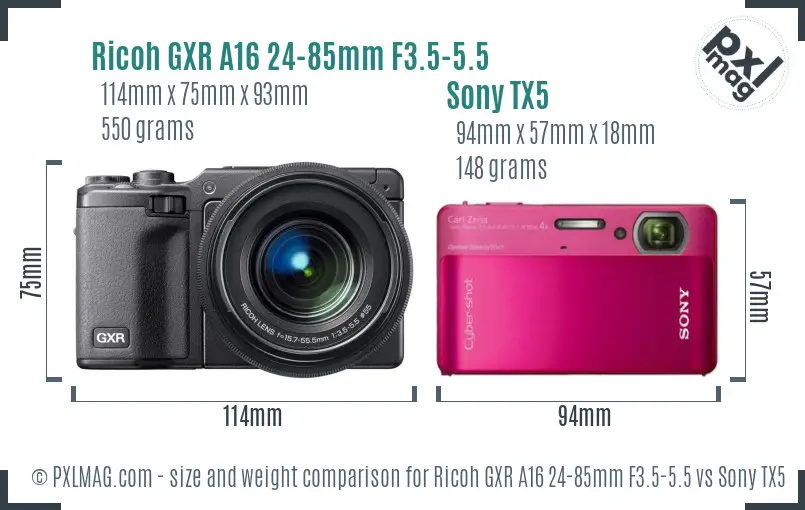 Ricoh GXR A16 24-85mm F3.5-5.5 vs Sony TX5 size comparison