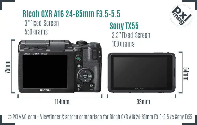 Ricoh GXR A16 24-85mm F3.5-5.5 vs Sony TX55 Screen and Viewfinder comparison