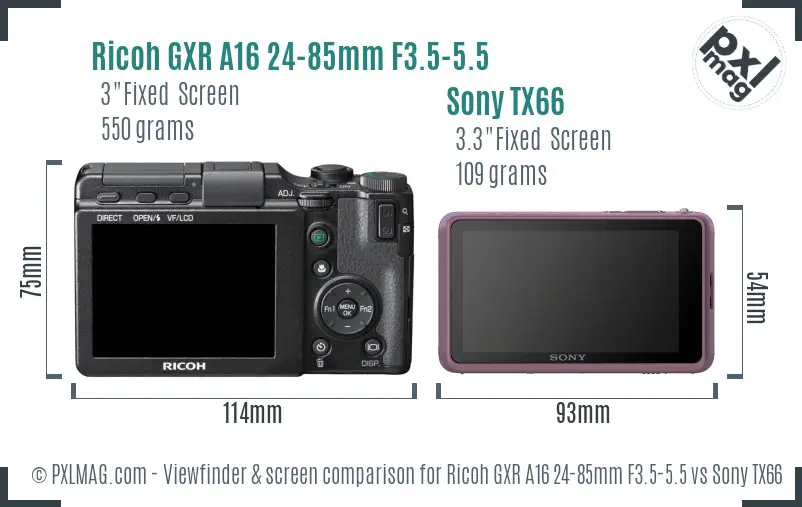 Ricoh GXR A16 24-85mm F3.5-5.5 vs Sony TX66 Screen and Viewfinder comparison