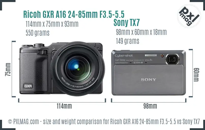 Ricoh GXR A16 24-85mm F3.5-5.5 vs Sony TX7 size comparison